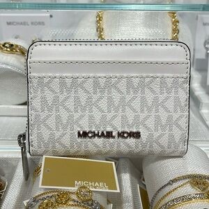 Michael Kors Women Md Logo Zip Around Card Case Coin Pouch Wallet Optic White
NW